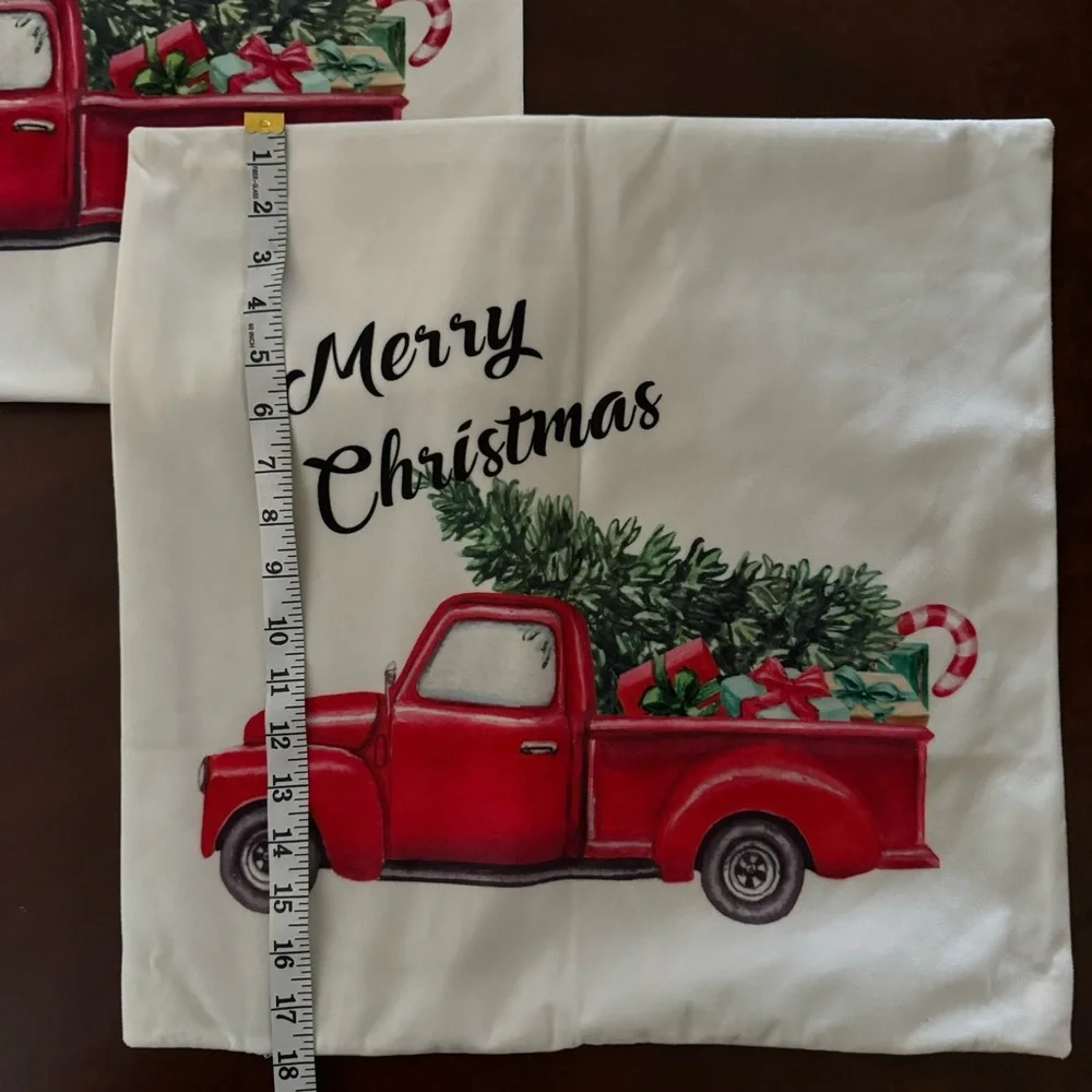 Vintage Holiday Red Truck Tree Christmas Throw Pillow Cover 3 set